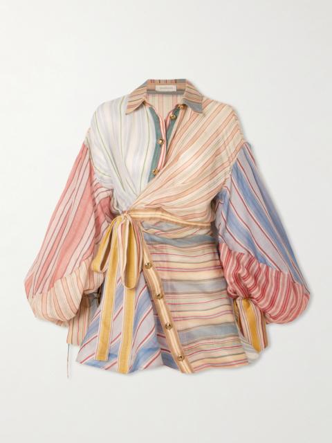 Rebellion Patchwork Striped Linen And Silk-blend Voile Mini Wrap Dress