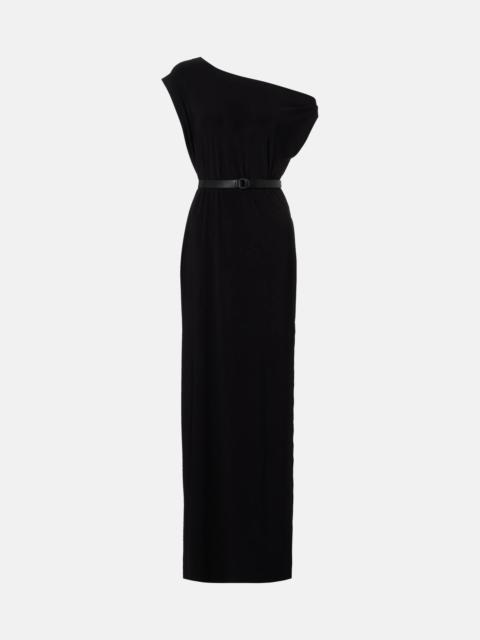 Belted one-shoulder maxi dress