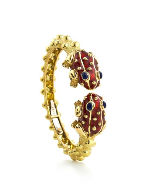 Red Enamel Sapphire Frog Bangle Bracelet