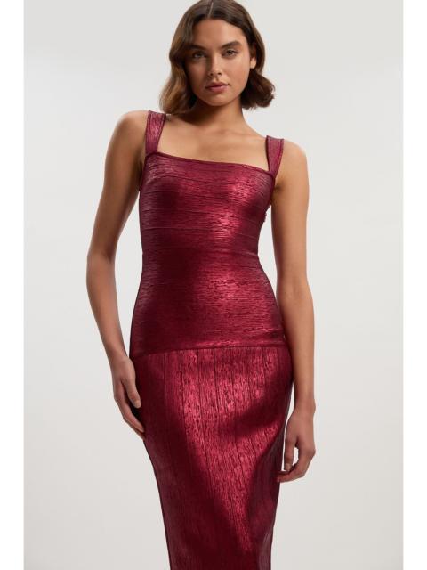 Foil Metallic Figure Form Bandage Strappy Knit Maxi Dress