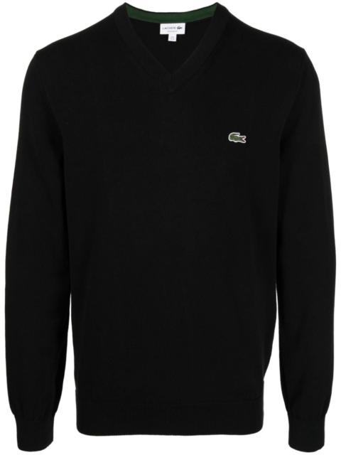 logo-embroidered fine-ribbed jumper