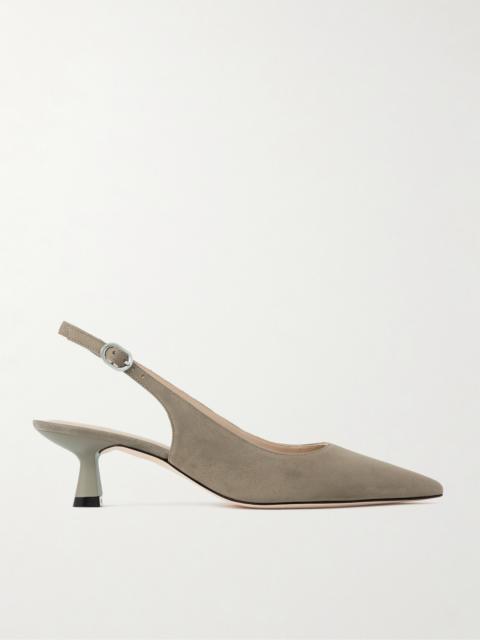 Stuart Sculpt Leather-trimmed Suede Slingback Pumps