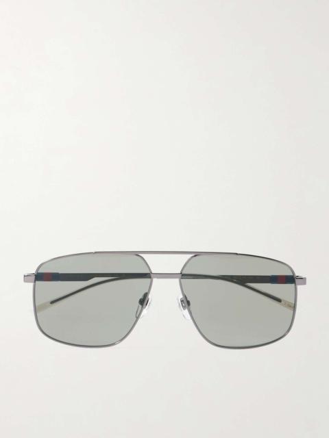 Navigator Aviator-Style Logo-Print Gunmetal-Tone Sunglasses