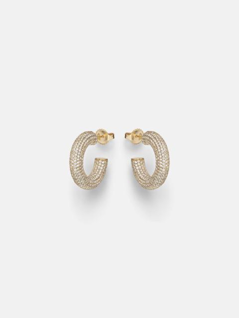Puffy 14kt gold (585/1000) hoop earrings with diamonds