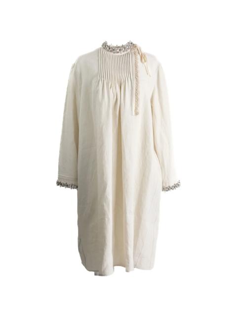 Prada Pleated Embellished-neck Dress