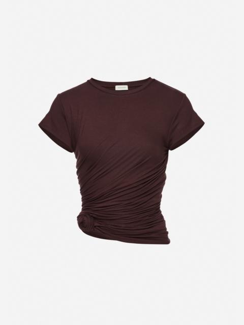 Side-knot draped t-shirt in brown