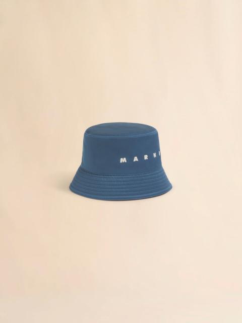 TURQUOISE WATER-REPELLENT GABARDINE BUCKET HAT WITH EMBROIDERED LOGO