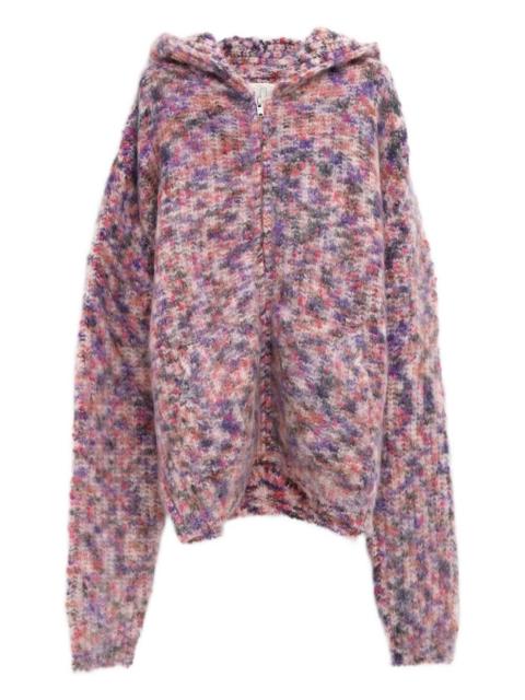 zipped hooded knit hoodie