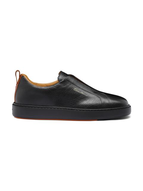 Men's black tumbled leather slip-on sneaker