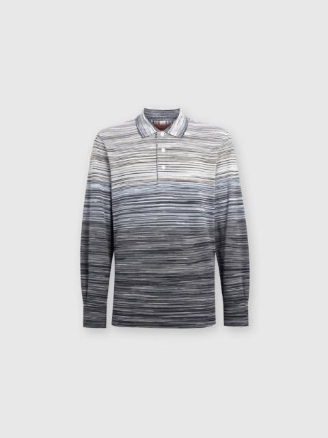 Long-sleeved polo shirt in slub cotton piqué