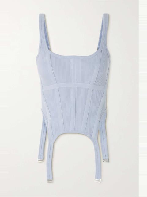 Combat canvas-trimmed ribbed stretch-cotton tank