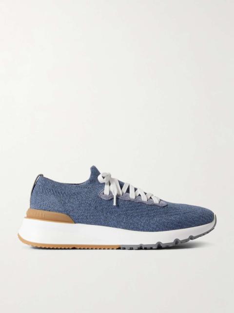 Rubber and Suede-Trimmed Stretch-Knit Sneakers