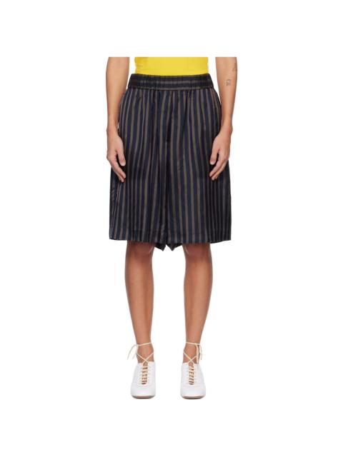 Navy Striped Satin Shorts