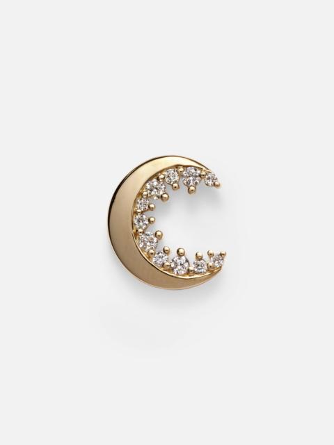 Crescent Moon 14kt gold single earring with diamonds