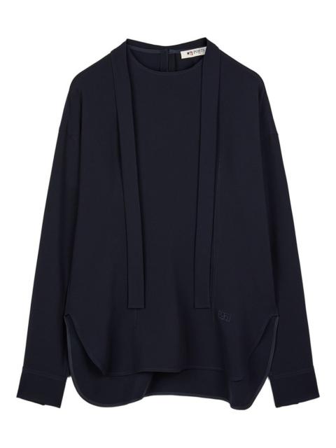 tie-neck curved-hem blouse