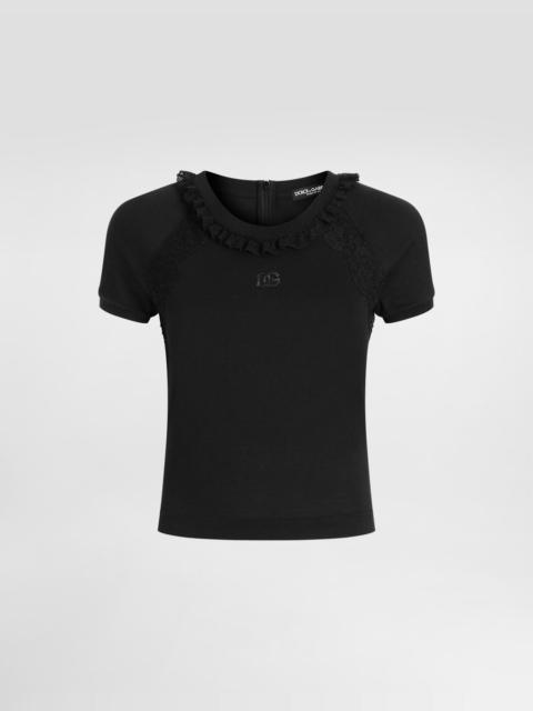 Jersey t-shirt with lace and embroidery