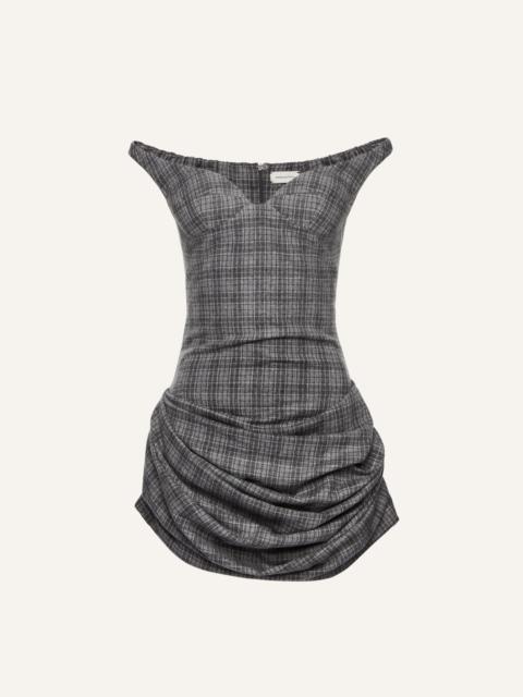 Off-shoulder bustier dress in grey check