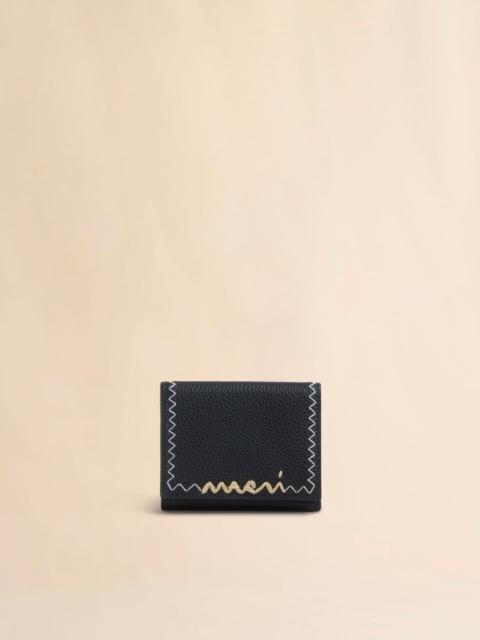 BLACK LEATHER TRIFOLD WALLET WITH MARNI SYMBOL LOGO