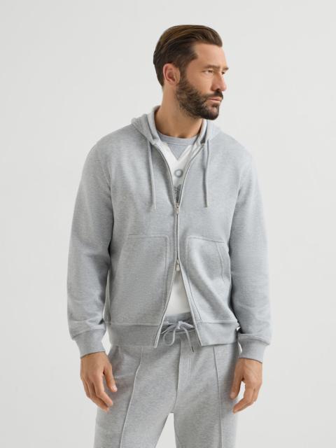 Cotton, cashmere and silk French terry double cloth hooded sweatshirt with zipper