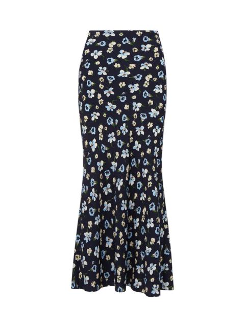 CLOVER STRETCH-SILK FLORAL SKIRT