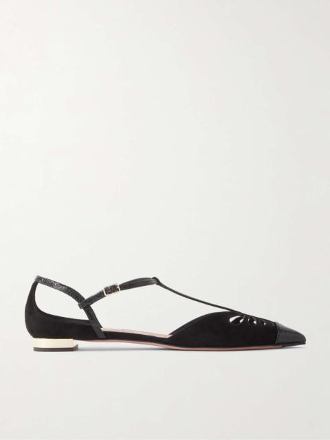 Camille patent snake-effect leather-trimmed cutout suede point-toe flats