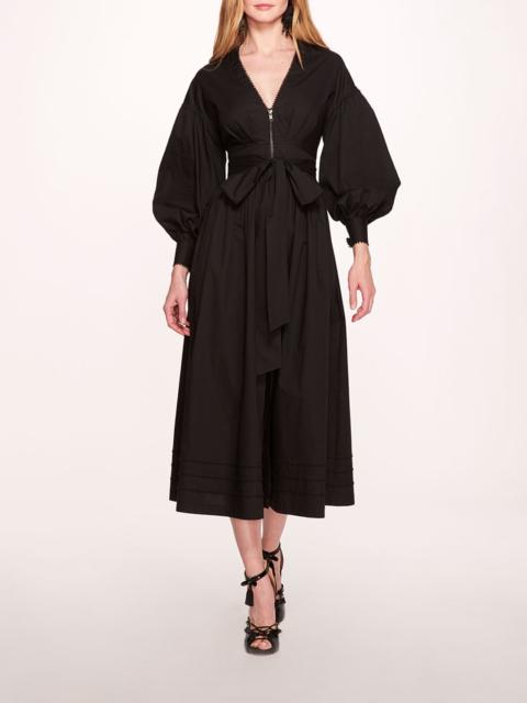 POPLIN MIDI V-NECK DRESS