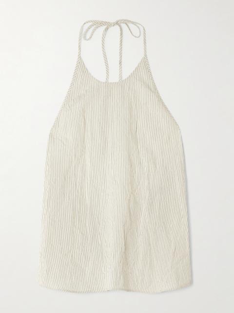 Crinkled Pinstriped Woven Halterneck Tank