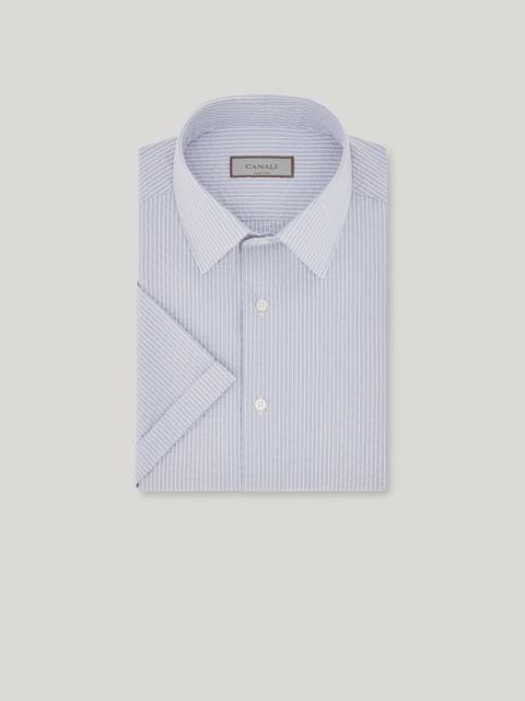 GREEN AND WHITE STRIPED SEERSUCKER COTTON SLIM-FIT SHIRT