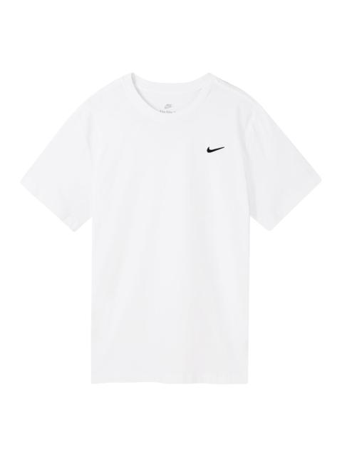 Men's Nike Sportswear Solid Color Embroidered Logo Micro Mark Round Neck Casual Short Sleeve White T