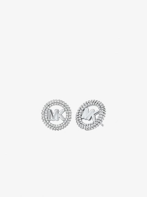 Small Pavé Logo Charm Two-Tone Stud Earrings