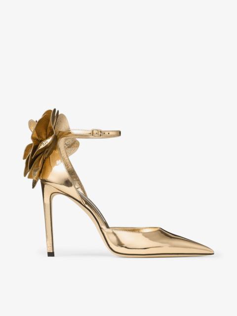 Marja 100
Gold Liquid Metal Leather Sandals with Metal Leather Lace Corsage