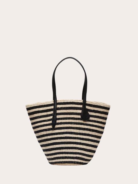 STRAW BASKET BLACK AND CREAM