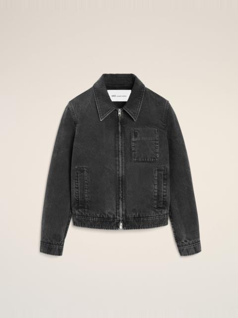 BLACK COTTON TONAL AMI DE COEUR ZIPPED JACKET