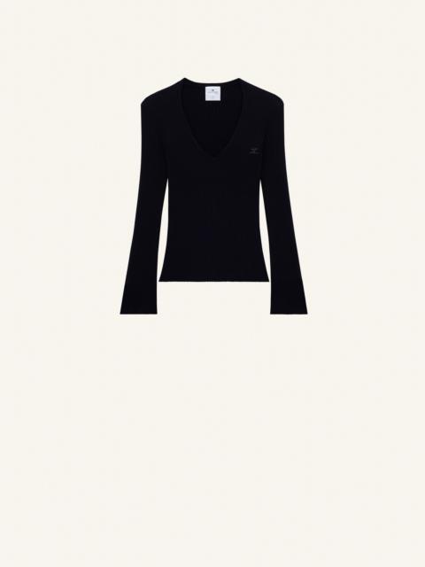 V NECK RIB KNIT SWEATER