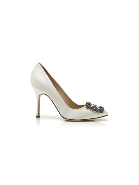 White Satin Jewel Buckle Pumps