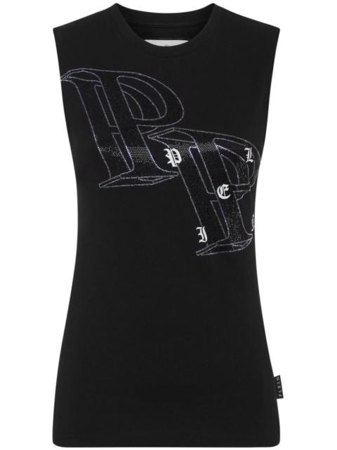 crystal-embellished logo-print tank top