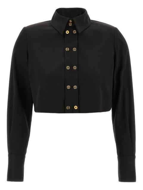 padded-shoulder button-front shirt