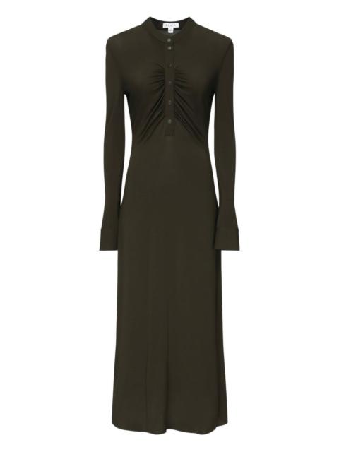 button-front gathered maxi dress