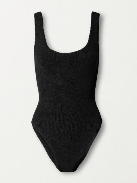 Square Neck seersucker swimsuit Black