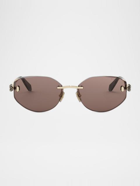 Serpenti Forever Rimless Oval Metal Sunglasses