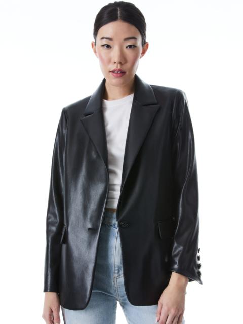 DENNY VEGAN LEATHER NOTCH COLLAR BLAZER