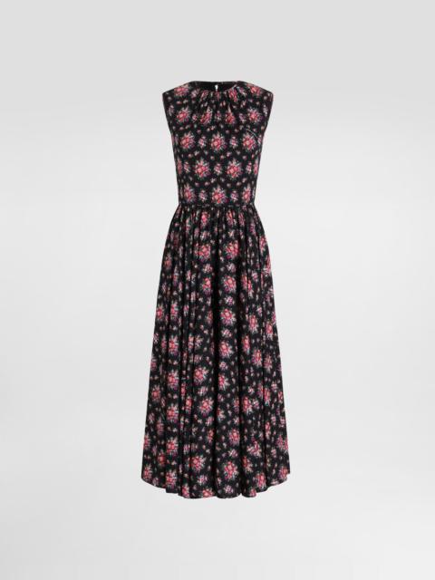 Small flower bouquets-print charmeuse dress