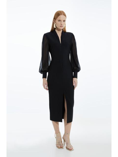 Petite Figure Bandage Figure Form Zip Detail Chiffon Sleeve Knit Dress