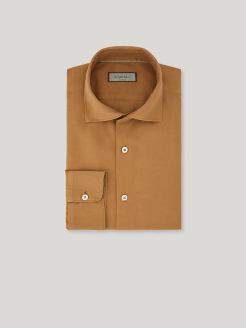 TERRACOTTA-COLORED REGULAR FIT SILK COTTON GARMENT DYED SHIRT