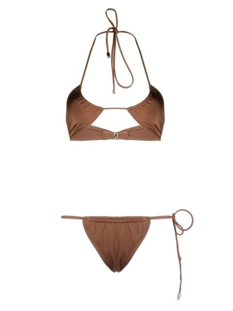 halterneck tie-fastening bikini set