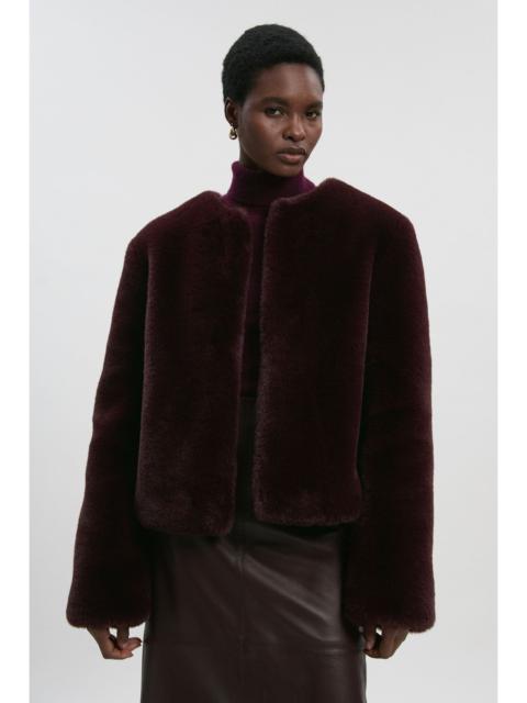 Collarless Faux Fur Jacket