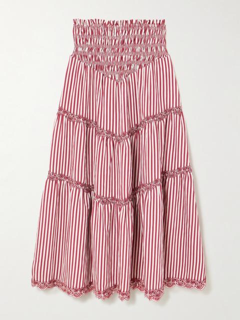 Ninfa Shirred Corded Lace-trimmed Striped Satin Maxi Skirt