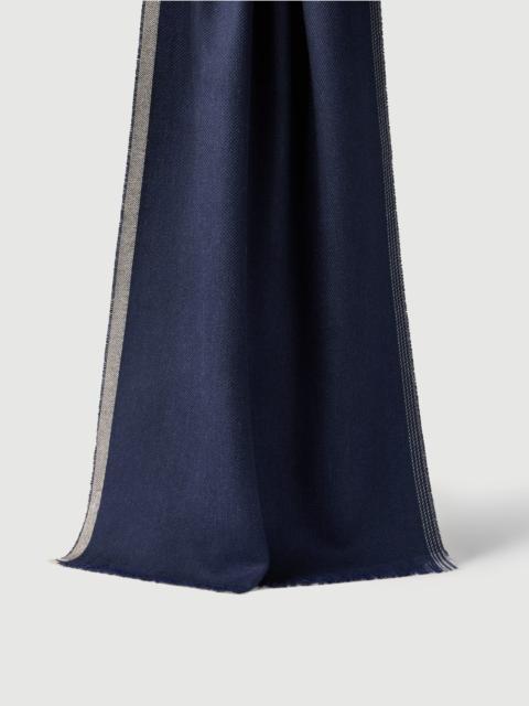 Wool and cashmere diagonal scarf with striped edge