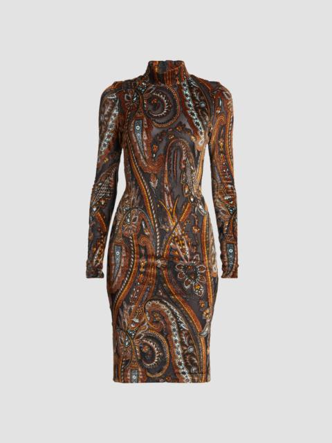Women's Velvet Paisley Sheer Knee-Length Dress - Multi