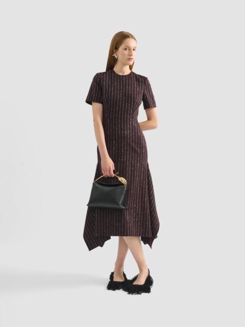 PINSTRIPE DRAPED MIDI DRESS